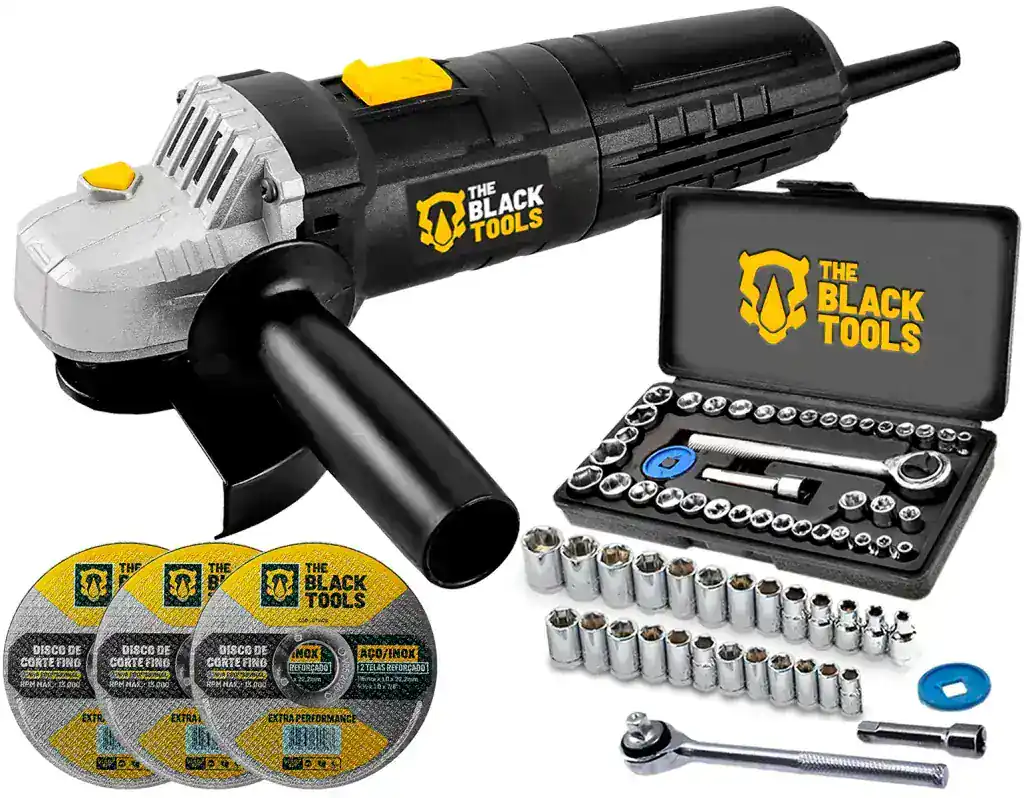 Esmerilhadeira Lixadeira Angular 4.1/2 780W com Kit de Soquetes 40 Peças The Black Tools