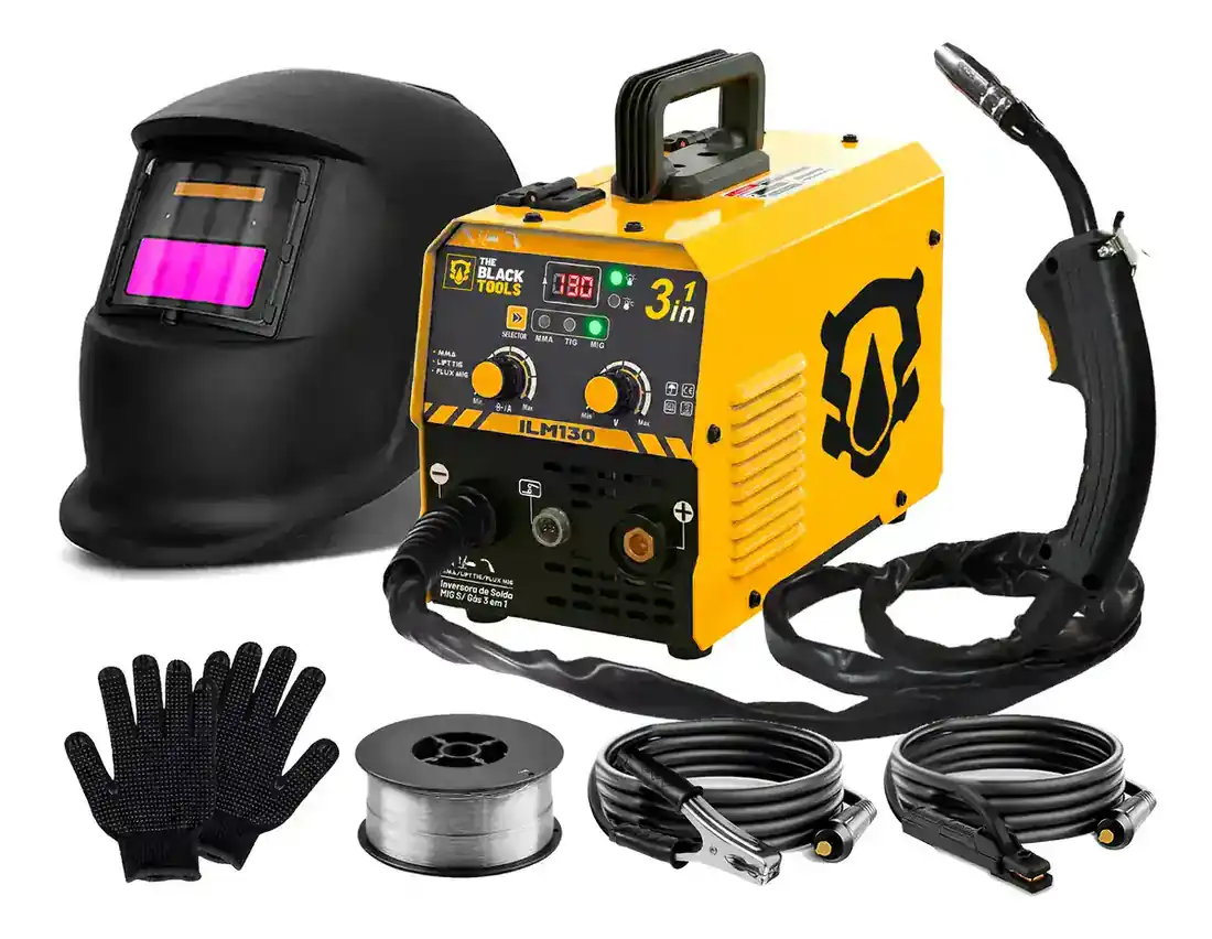 Máquina Inversora de Solda MIG Sem Gás 130A 3 em 1 TIG Lift Kit Completo